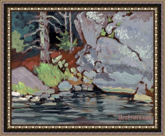 Franz Johnston Lichen Covered Rocks, Bryce's Island, Lake of The Woods Framed Painting