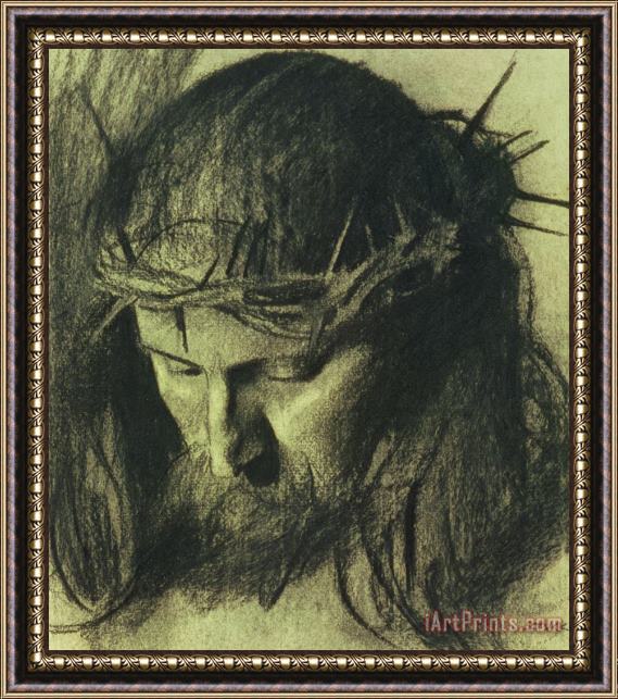 Franz Von Stuck Head of Christ Framed Painting
