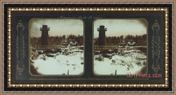 Frederic And William Langenheim Winter Niagara Falls, Terrapin Tower From Goat Island Framed Painting