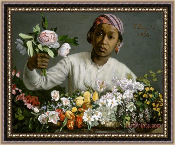 Frederic Bazille Young Woman with Peonies Framed Painting
