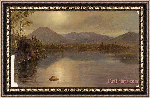 Frederic Edwin Church Mounts Katahdin And Turner From Lake Katahdin, Maine Framed Painting