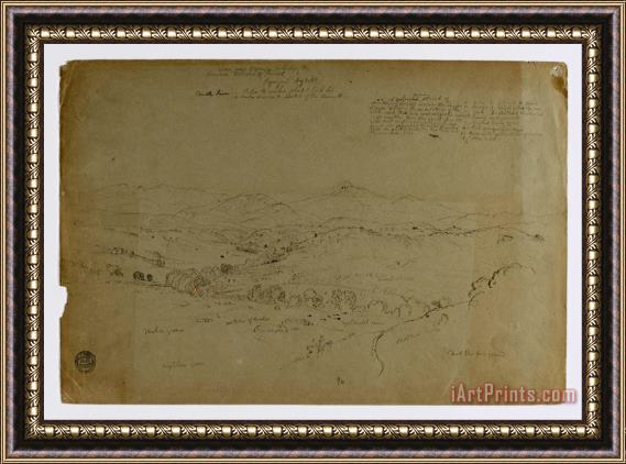 Frederic Edwin Church Study. Landscape with Mount Purese. Sketch. Landscape. Framed Print
