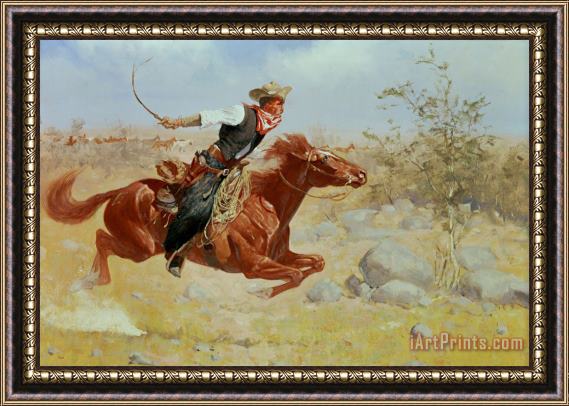 Frederic Remington Galloping Horseman Framed Painting