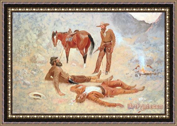 Frederic Remington He Lay Where he had Been Jerked Still as a Log Framed Print