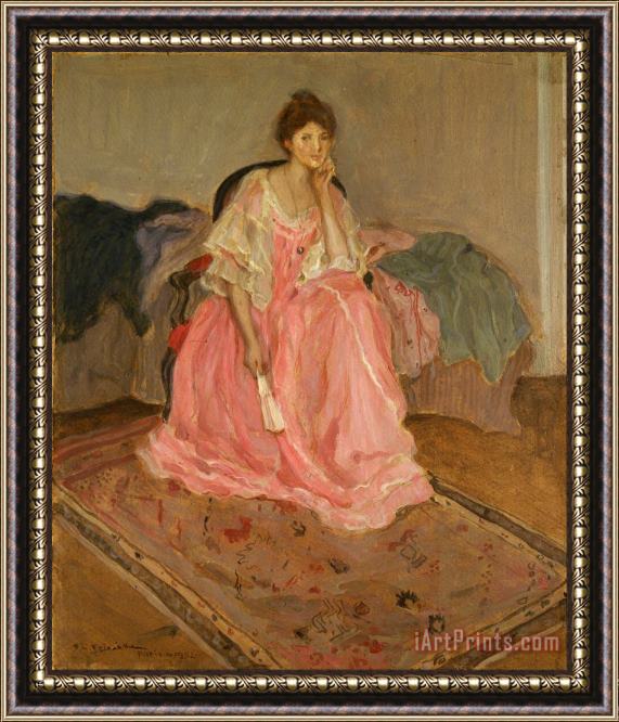 Frederick Carl Frieseke Lady in Pink Framed Painting