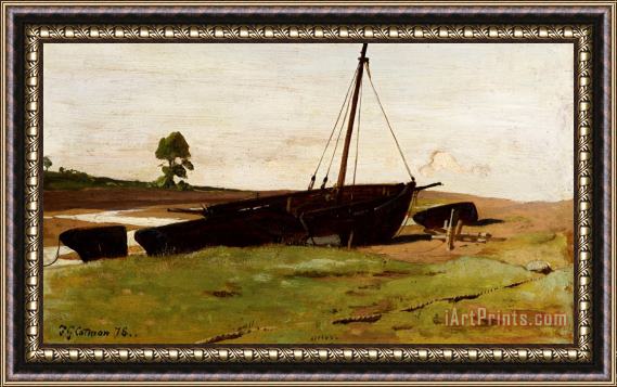 Frederick George Cotman Stranded Boats Porlock Weir Framed Painting