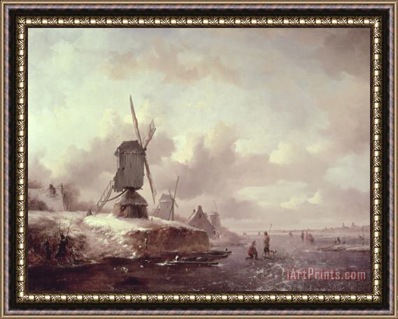 Frederick Marianus Kruseman Winter Landscape Framed Painting