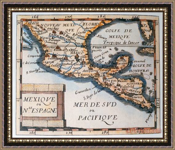 French School Antique Map of Mexico or New Spain Framed Print