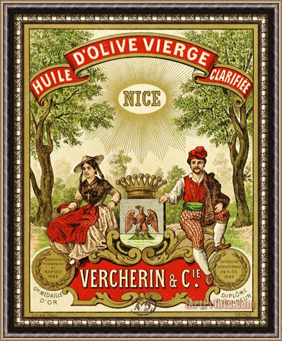 French School Label For Vercherin Extra Virgin Olive Oil Framed Print