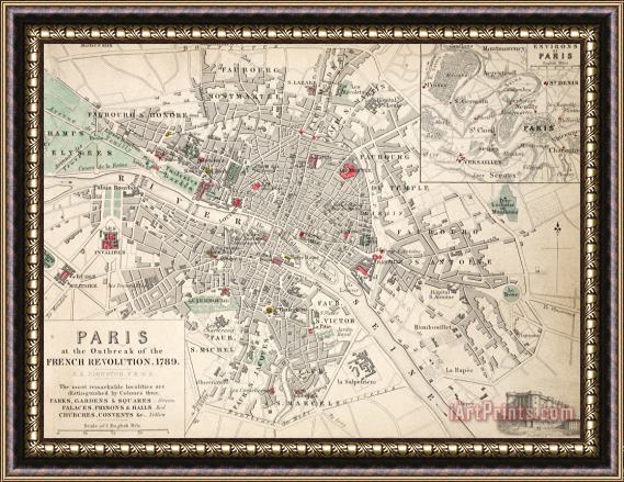 French School Map Of Paris At The Outbreak Of The French Revolution Framed Painting