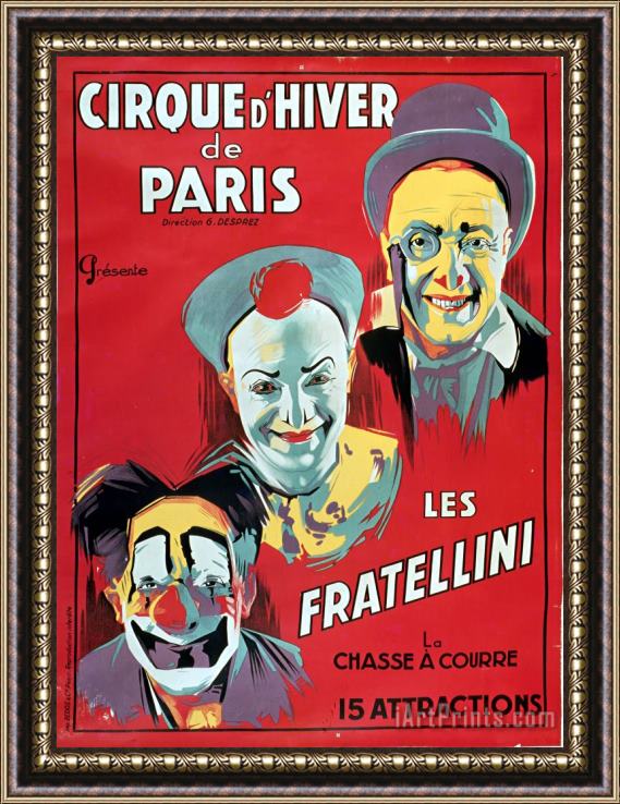 French School Poster advertising the Fratellini Clowns Framed Print