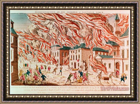 French School Representation of the Terrible Fire of New York Framed Painting