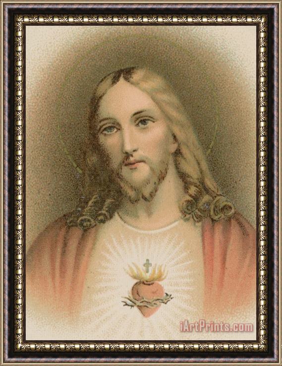 French School Sacred Heart Framed Painting