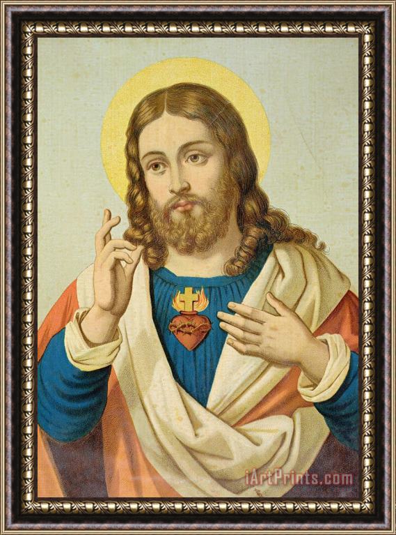 French School The Sacred Heart Framed Painting