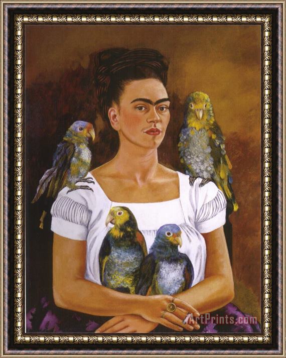 Frida Kahlo Me And My Parrots 1941 Framed Painting