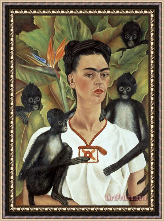 Frida Kahlo Self Portrait with Monkeys 1943 Framed Painting