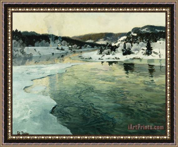 Fritz Thaulow Winter On The Mesna River Near Lillehammer Framed Painting