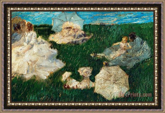 Gaetano Previati Woman With Children In Garden Framed Painting