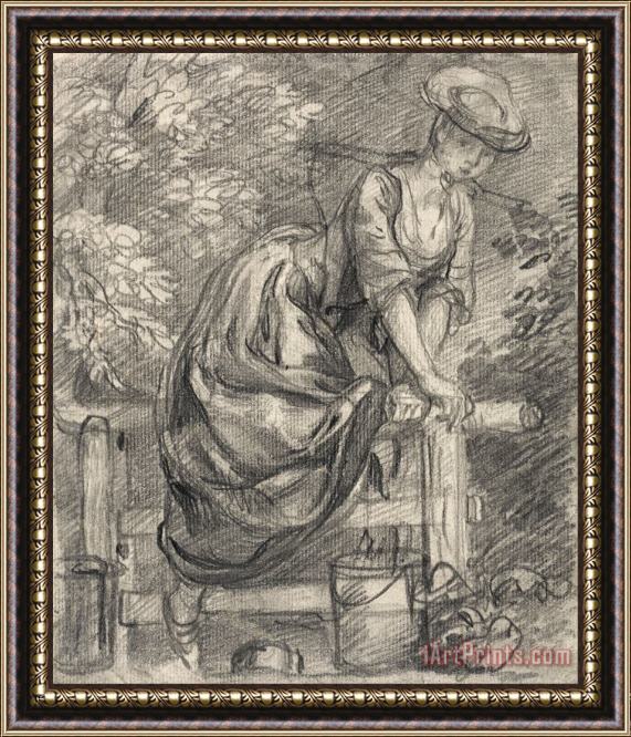 Gainsborough, Thomas A Milkmaid Climbing a Stile Framed Painting