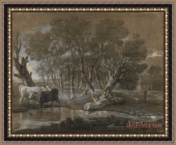 Gainsborough, Thomas A Moonlit Landscape with Cattle by a Pool Framed Print