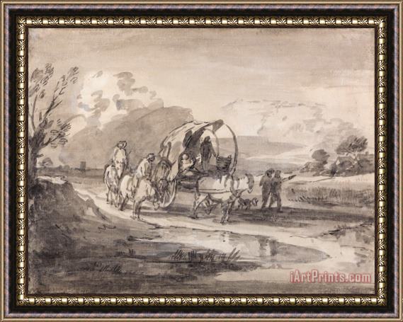 Gainsborough, Thomas Open Landscape with Horsemen And Covered Cart Framed Painting