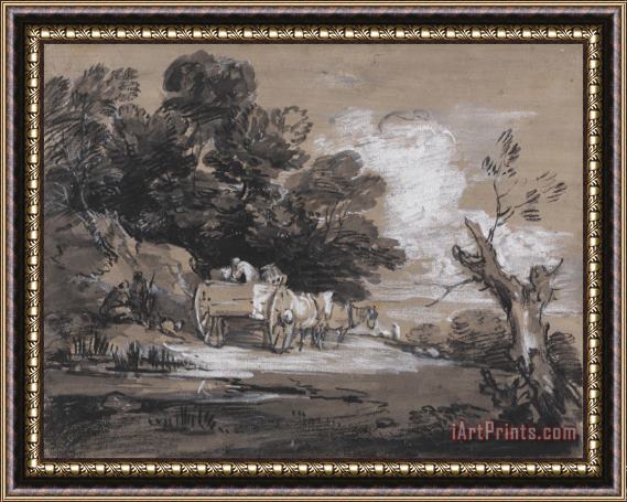 Gainsborough, Thomas Wooded Landscape with Country Cart And Figures Framed Painting