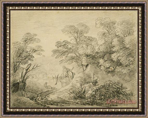 Gainsborough, Thomas Wooded Landscape with Donkey And Figures Framed Print
