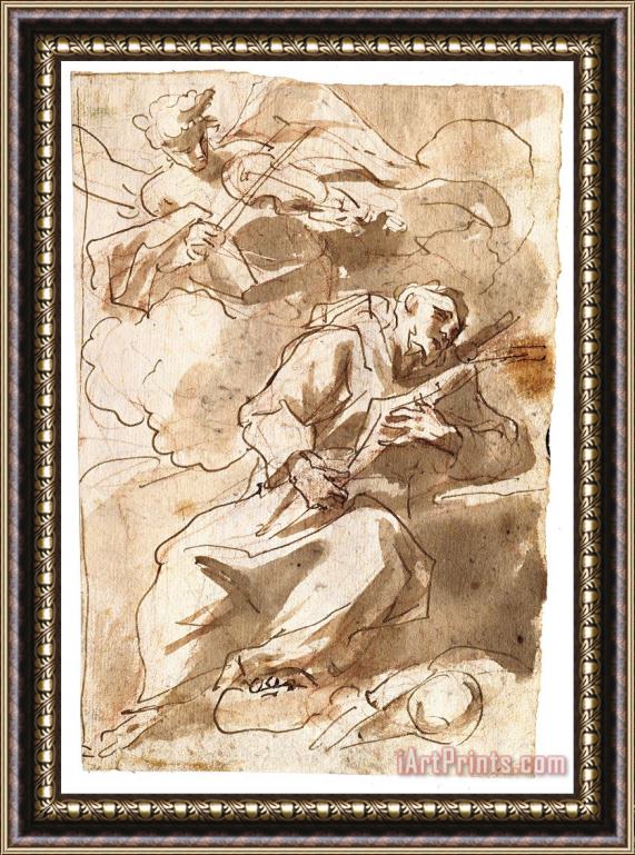 Gaspare Diziani An Angelic Minstrel Appears to Saint Francis Framed Painting