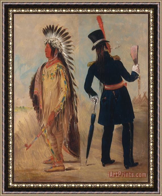 George Catlin Wi Jun Jon, Pigeon's Egg Head (the Light) Going to And Returning From Washington Framed Painting