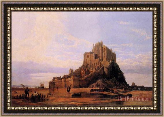 George Clarkson Stanfield Mont St. Michel, Normandy, Falling Tide Framed Painting