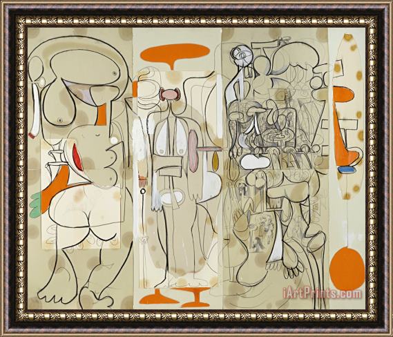 George Condo Composition in Gray And Orange, 1997 Framed Painting