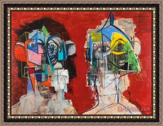 George Condo Double Heads on Red George Condo Framed Painting