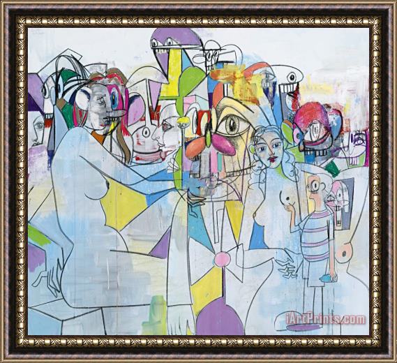 George Condo Purple And Yellow Abstraction, 2012 Framed Painting