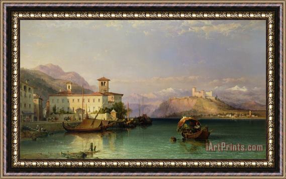 George Edwards Hering Arona and the Castle of Angera Lake Maggiore Framed Painting