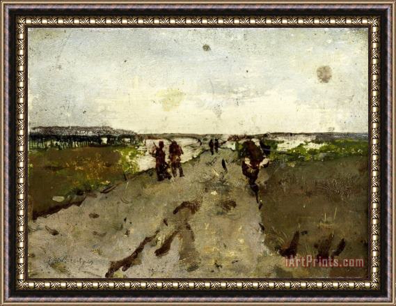George Hendrik Breitner Landscape Near Waalsdorp, with Soldiers on Maneuver Framed Painting