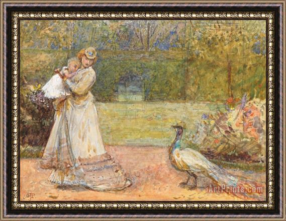 George John Pinwell Lady And A Peacock Framed Print