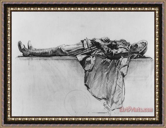 George Lambert Recumbent Figure of a Soldier Framed Painting