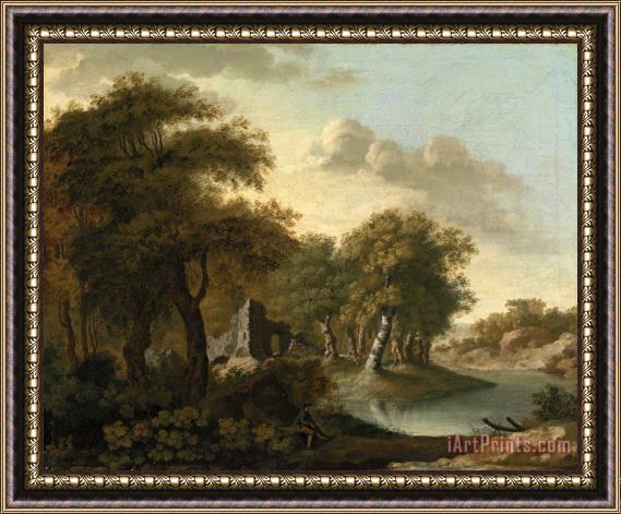 George Smith A View Near Arundel, Sussex, with Ruins by Water Framed Print