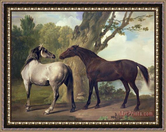 George Stubbs Two Horses In A Landscape Framed Painting