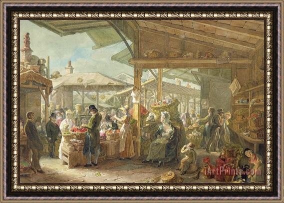 George the Elder Scharf Old Covent Garden Market Framed Painting