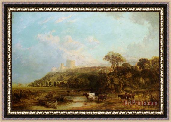 George Vicat Cole Cattle Watering Windsor Castle Beyond Framed Painting