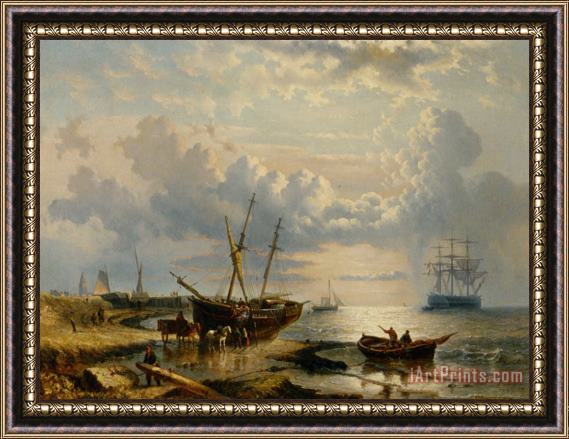 George Willem Opdenhoff Figures on The Beach Framed Print