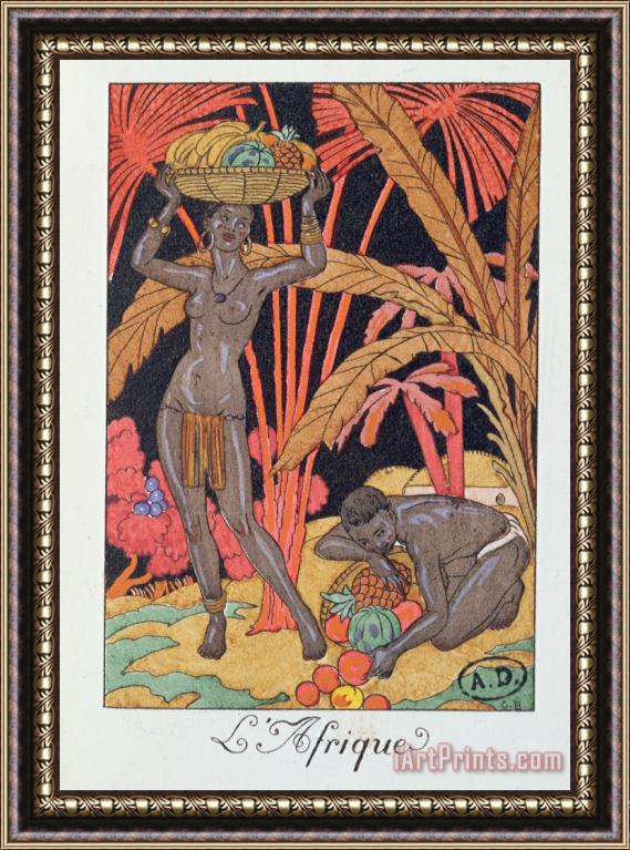 Georges Barbier 'africa' Illustration For A Calendar For 1921 Framed Painting