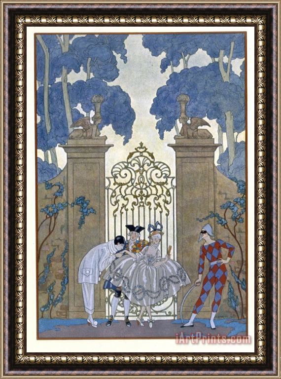 Georges Barbier Columbine Illustration for Fetes Galantes by Paul Verlaine Framed Painting