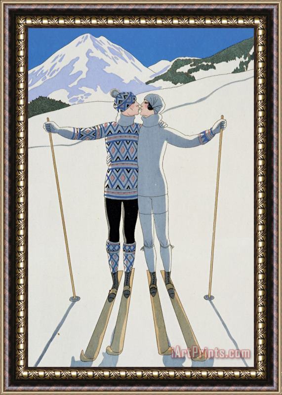 Georges Barbier Lovers in the Snow Framed Painting