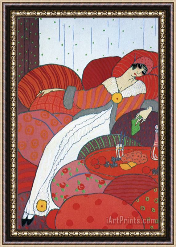 Georges Barbier Seated Woman Framed Painting
