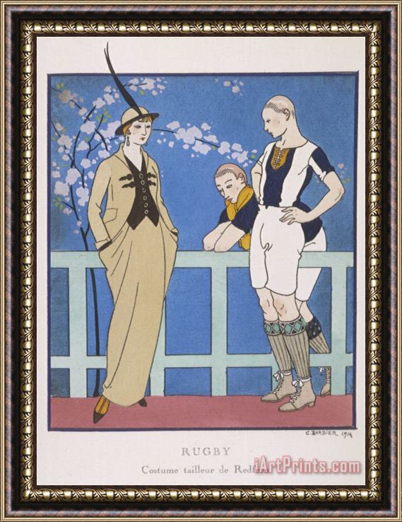 Georges Barbier Tailor Made by Redfern with Draped Skirt with Side Pockets Waistcoat And Jacket Framed Print