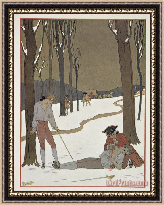 Georges Barbier The Duel Between Valmont And Danceny Framed Painting
