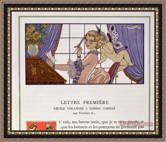 Georges Barbier The First Letter Illustration From Les Liaisons Dangereuses Framed Painting