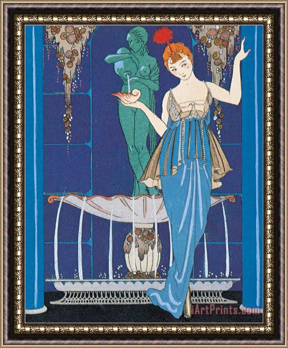 Georges Barbier Woman And Fountain Framed Painting